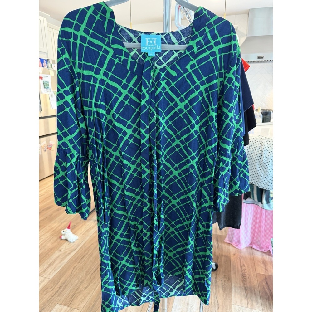 Escapada Women's Mini Dress Medium Kelly Green Navy Houndstooth Rayon